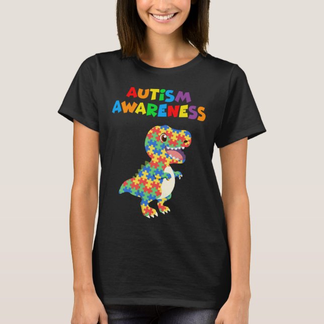 Camiseta Autism Awareness 2023 Cute Rex Dinosaur Puzzle Kid (Frente)
