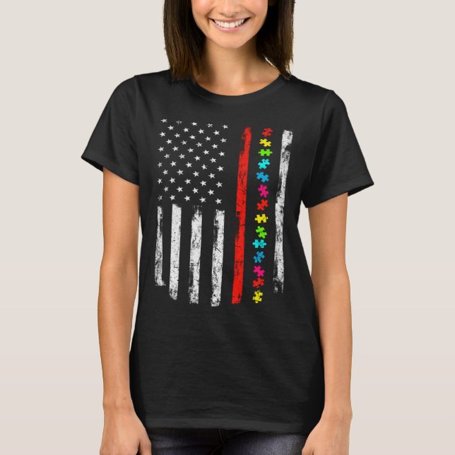 Camiseta Autism Awareness 4th July Thin Red Line Firefighte (Frente)