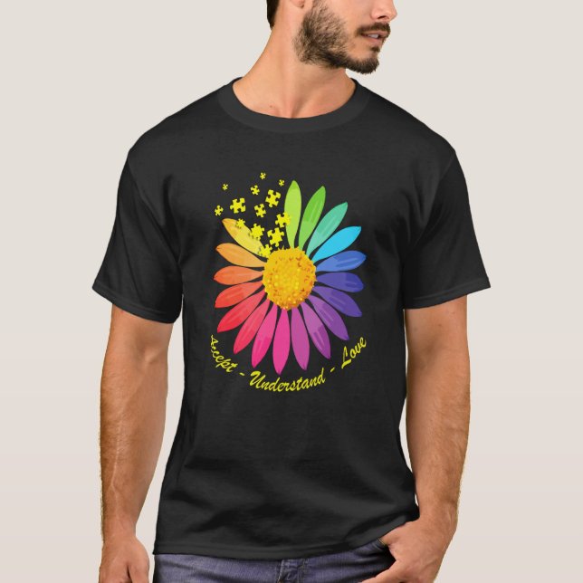 Camiseta Autism Awareness Accept Understand Love ASD Rainbo (Frente)