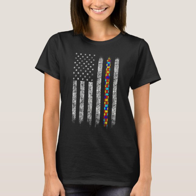 Camiseta Autism Awareness American Flag For Men Women Boy G (Frente)