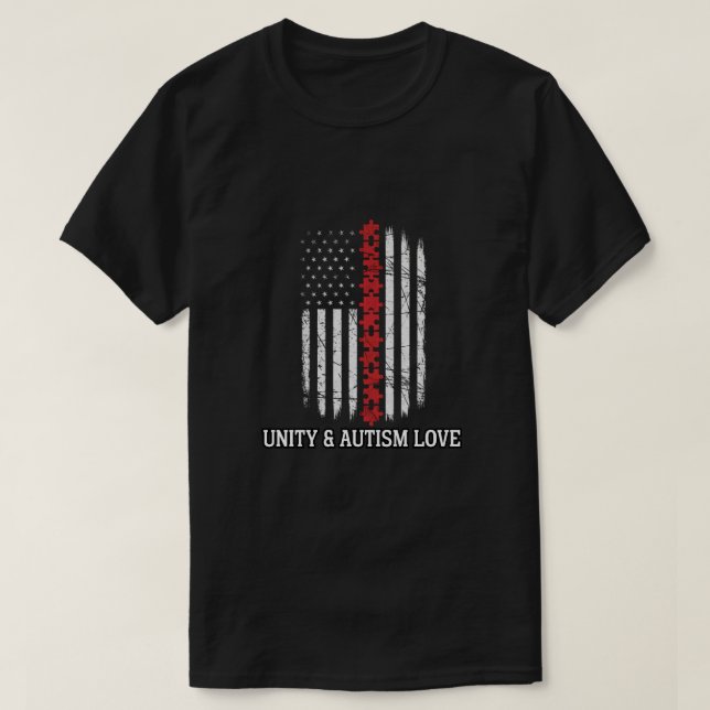 Camiseta Autism Awareness American Flag Unity T-Shirt (Frente do Design)