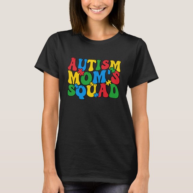 Camiseta Autism Awareness Autism Mom's Squad Puzzle Pieces  (Frente)