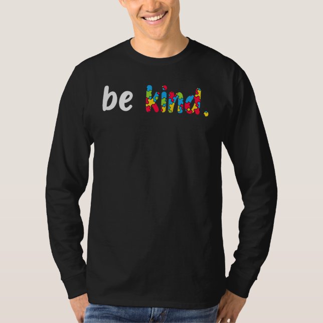 Camiseta Autism Awareness Be Kind Colorful Puzzle Pieces (Frente)