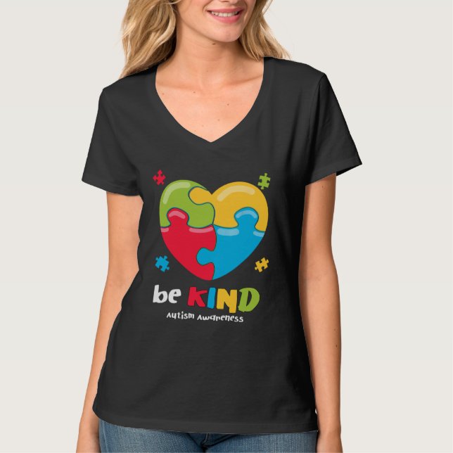 Camiseta Autism Awareness   Be Kind Puzzle Heart Kindness   (Frente)