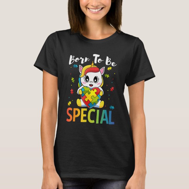 Camiseta Autism Awareness Born Special Unicorn Puzzle Girls (Frente)
