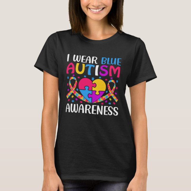 Camiseta Autism Awareness Boys Girls I Wear Blue ASD Puzzle (Frente)