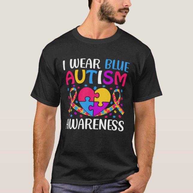 Camiseta Autism Awareness Boys Girls I Wear Blue ASD Puzzle (Frente)