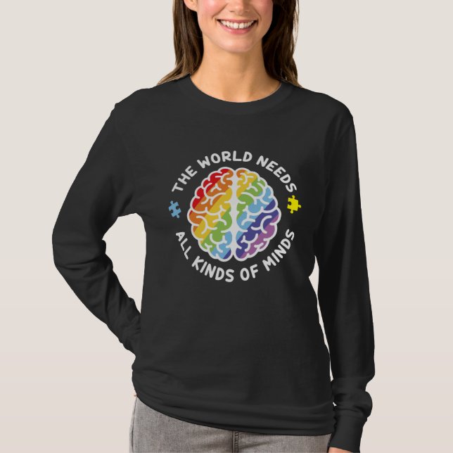 Camiseta Autism Awareness Brain The World Needs All Kinds O (Frente)