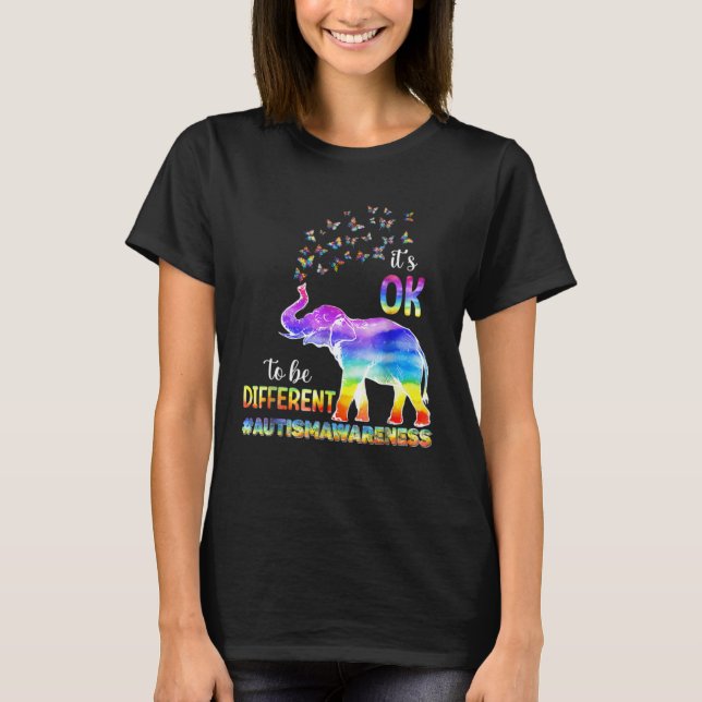 Camiseta Autism Awareness Butterfly Elephant It s Ok To Be  (Frente)