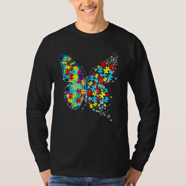 Camiseta Autism Awareness Butterfly Puzzle Piece Autism Sup (Frente)