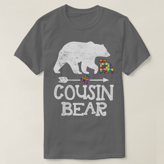 Camiseta Autism Awareness Cousin Bear Support Autistic Adul (Frente do Design)