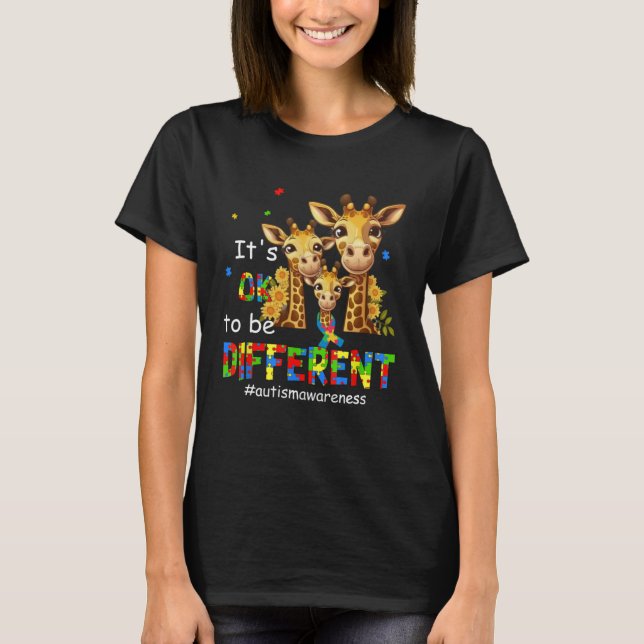 Camiseta Autism Awareness Cute Giraffe Animal It s Ok To Be (Frente)