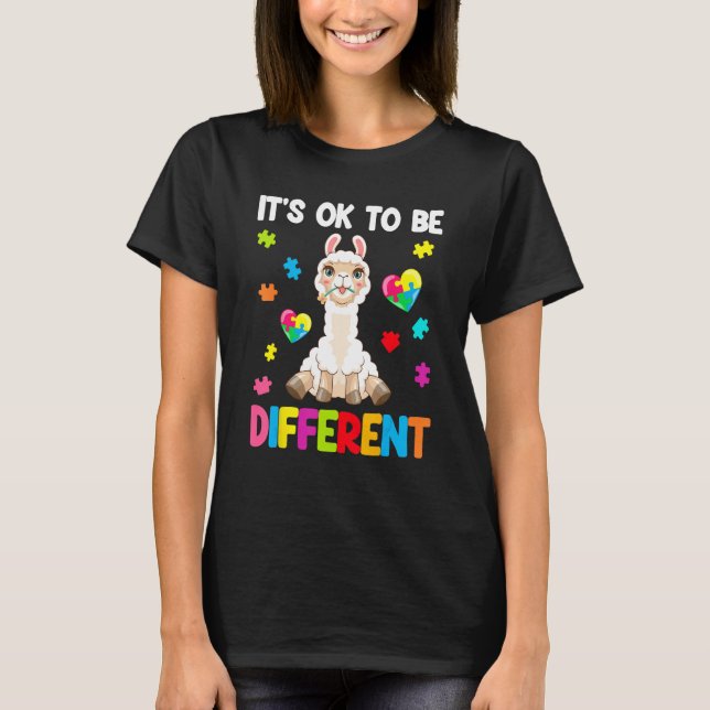 Camiseta Autism Awareness Cute Llama  It s Ok To Be Differe (Frente)
