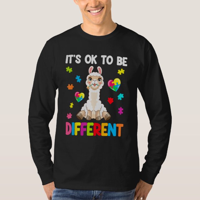 Camiseta Autism Awareness Cute Llama  It s Ok To Be Differe (Frente)