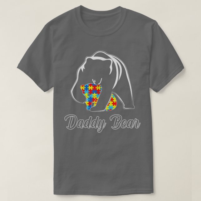 Camiseta Autism Awareness Daddy Bear Puzzle Support Autisti (Frente do Design)