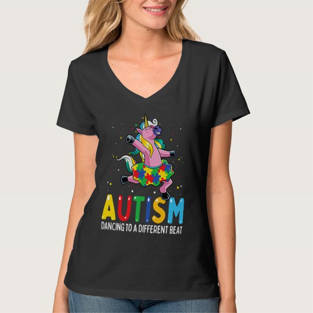 Camiseta Autism Awareness Dancing Unicorn Puzzle Piece Kids (Frente)