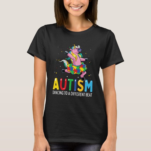Camiseta Autism Awareness Dancing Unicorn Puzzle Piece Kids (Frente)