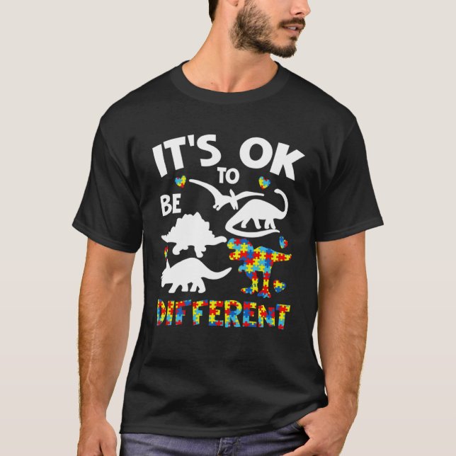 Camiseta Autism Awareness Dinosaur Kid Boys Its Ok To Be Di (Frente)