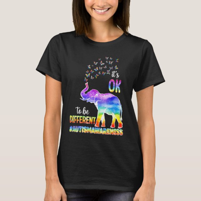 Camiseta Autism Awareness Elephant Butterfly Its Ok To Be D (Frente)