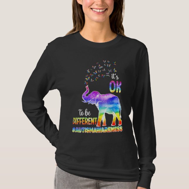 Camiseta Autism Awareness Elephant Butterfly Its Ok To Be D (Frente)