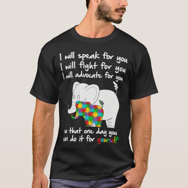 Camiseta Autism Awareness Elephant Mom Teacher I Will Speak (Frente)