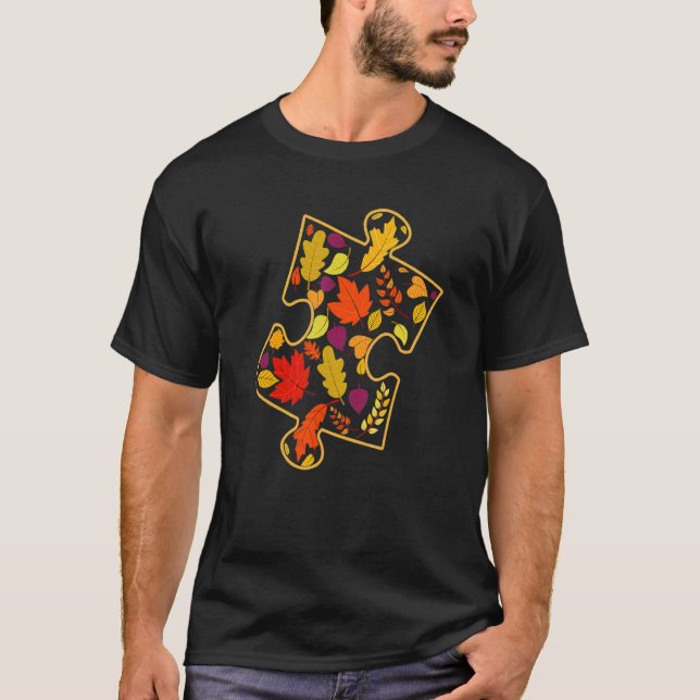Camiseta Autism Awareness Fall Leaf Autumn Thanksgiving Puz (Frente)