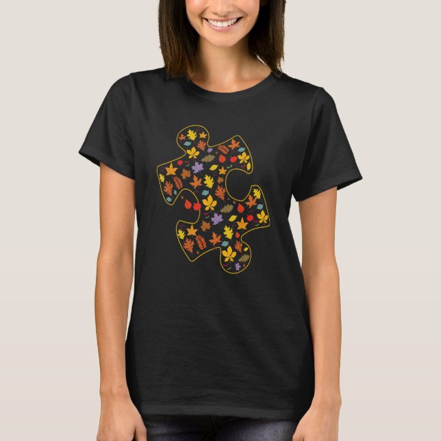 Camiseta Autism Awareness Fall Leaf Autumn Thanksgiving Puz (Frente)