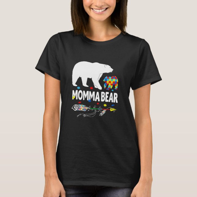 Camiseta Autism Awareness Gift Momma Bear Support Autistic  (Frente)