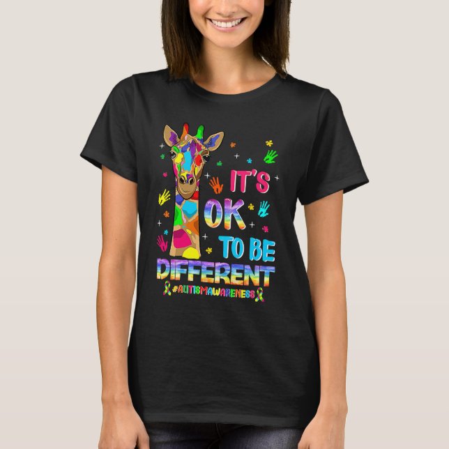 Camiseta Autism Awareness Giraffe Flower Its Ok To Be Diffe (Frente)