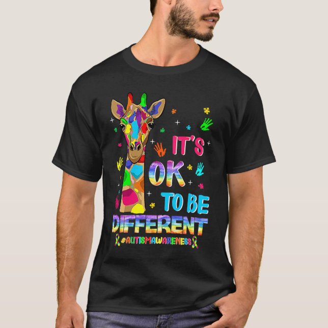 Camiseta Autism Awareness Giraffe Flower Its Ok To Be Diffe (Frente)
