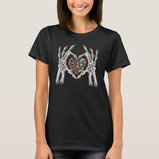 Camiseta Autism Awareness Gothic Skull Hand Autism Puzzle P