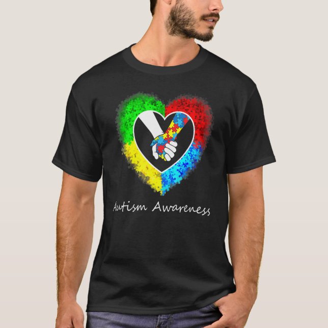 Camiseta Autism Awareness Hands In Heart Puzzle Pieces (Frente)