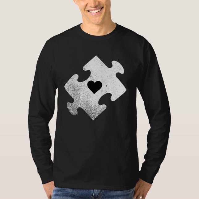 Camiseta Autism Awareness Heart Jigsaw Puzzle (Frente)