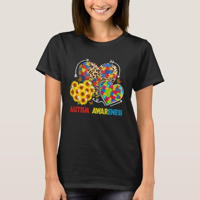 Camiseta Autism Awareness Hearts Leopard Autism Life Womens (Frente)