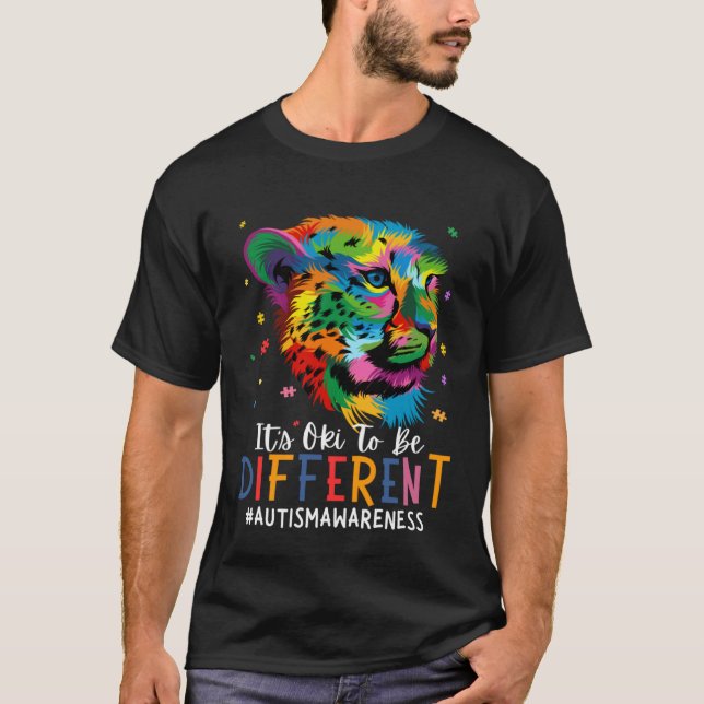 Camiseta Autism Awareness It s Oki To Be Different Leopard  (Frente)