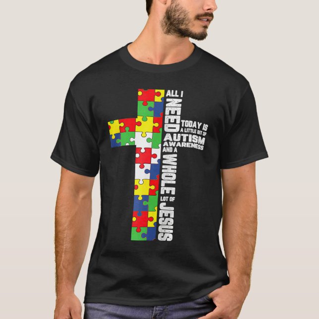 Camiseta Autism Awareness Jesus Cross Christian God Jigsaw  (Frente)