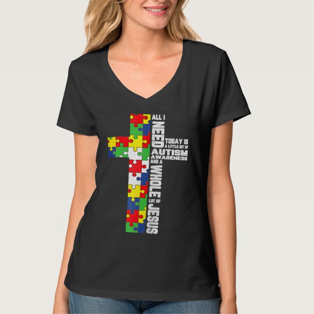 Camiseta Autism Awareness Jesus Cross Christian God Jigsaw  (Frente)