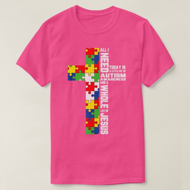 Camiseta Autism Awareness Jesus Cross Puzzle Cool Christian (Frente do Design)
