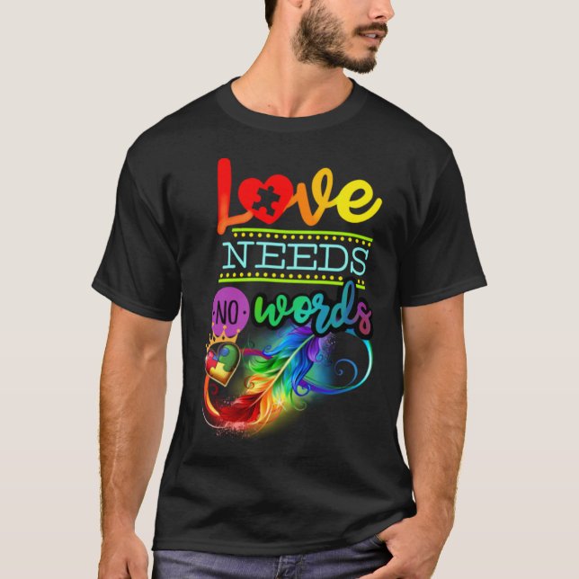 Camiseta Autism Awareness Love Feather Rainbow Puzzle Infin (Frente)