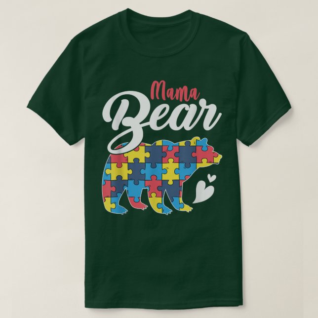 Camiseta Autism Awareness Mama Bear Puzzle Piece Autistic M (Frente do Design)