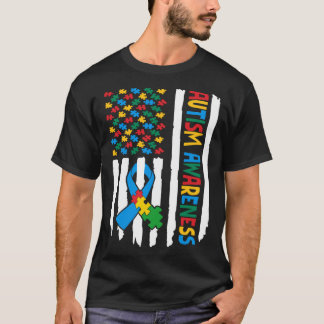 Camiseta Autism Awareness Month American Flag Puzzle Piece