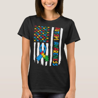 Camiseta Autism Awareness Month American Flag Puzzle Piece 