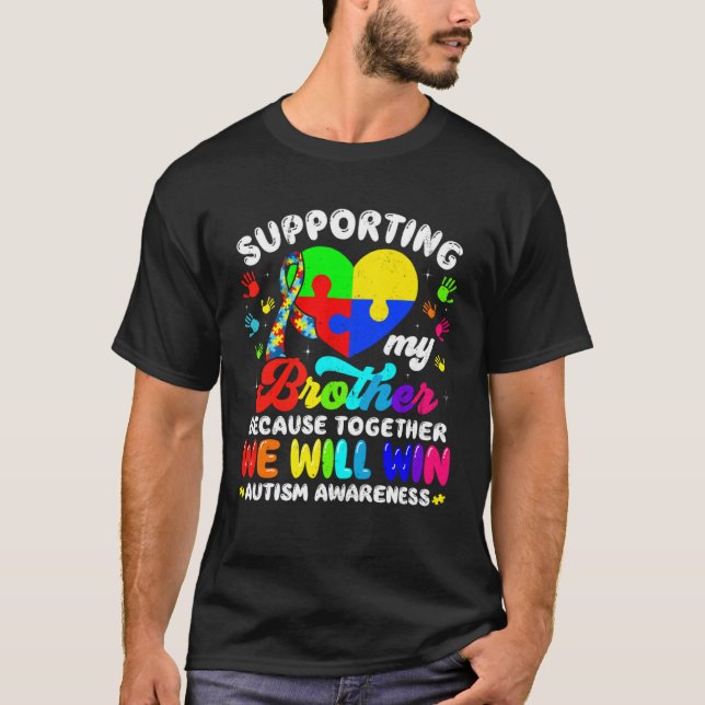 Camiseta Autism Awareness Month Supporting My Brother Puzzl (Frente)