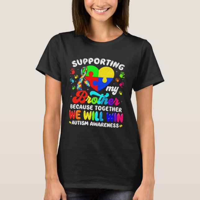 Camiseta Autism Awareness Month Supporting My Brother Puzzl (Frente)