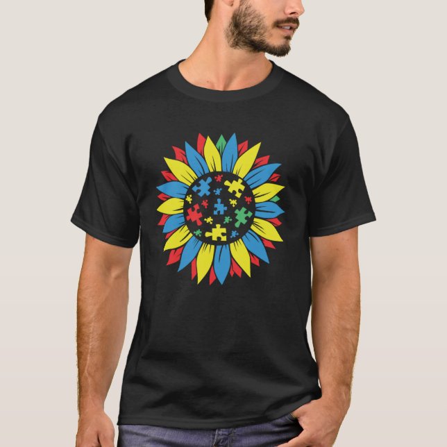 Camiseta Autism Awareness Puzzle Piece Sunflower Autism War (Frente)