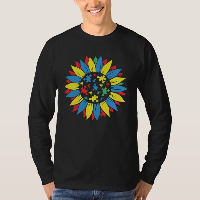 Camiseta Autism Awareness Puzzle Piece Sunflower Autism War (Frente)