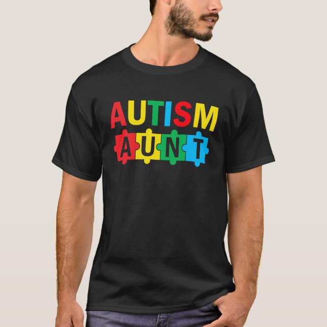 Camiseta Autism Awareness Puzzle Ribbon Proud Autism Aunt (Frente)