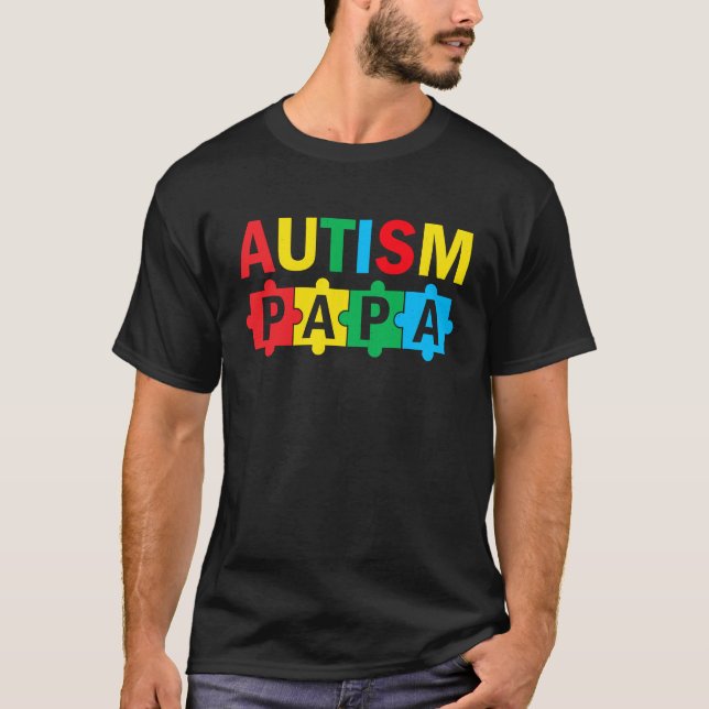 Camiseta Autism Awareness Puzzle Ribbon Proud Autism Papa (Frente)