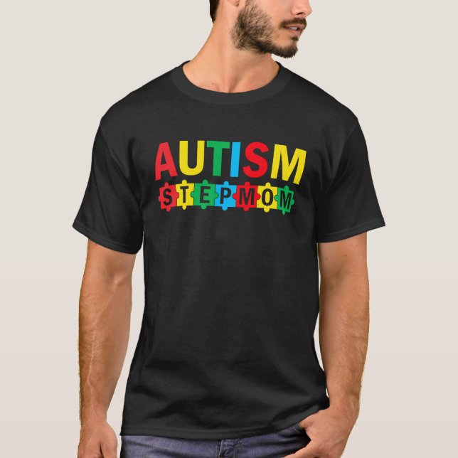 Camiseta Autism Awareness Puzzle Ribbon Proud Autism Stepmo (Frente)