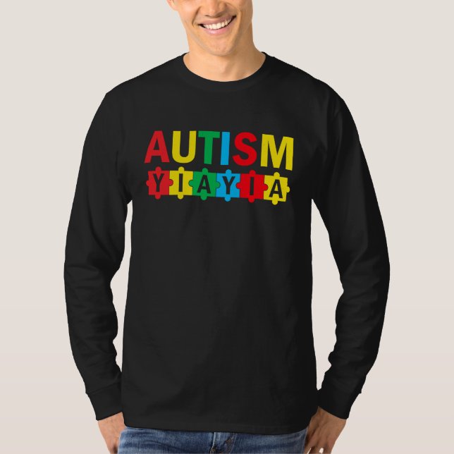 Camiseta Autism Awareness Puzzle Ribbon Proud Autism Yiayia (Frente)